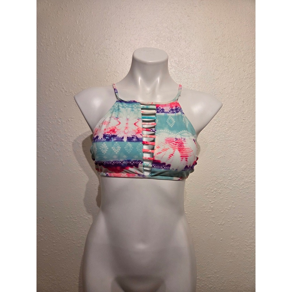 Collections by Catalina Women Tie Dye High Neck Bikini Top Blue Pink Medium 7-9